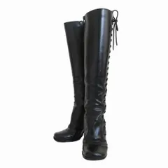 LOUIS VUITTON ルイヴィトン レザー レースアップ ロングブーツ シューズ ブラック サイズ37 24cm レディース 【中古】