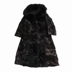 カラクルベビーラムコート ロング アウター 本毛皮 ダークブラウン ブラック サイズM レディース 【中古】