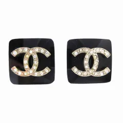 CHANEL シャネル ヴィンテージ 95P ココマーク ラインストーン スクエア イヤリング アクセサリー 両耳 ブラック レディース 【中古】 /TNT