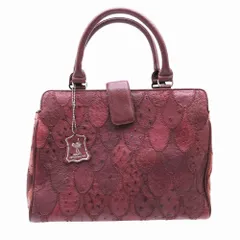 エキゾチックレザー オーストリッチ パッチワーク 2WAY ハンドバッグ ショルダーバッグ 赤茶色 レディース 【中古】