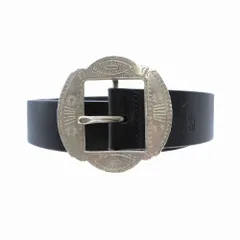 RALPH LAUREN ラルフローレン アルゼンチン製 エスニックバックル レザーベルト M 02224123.001 ブラック ゴールドバックル 【中古】