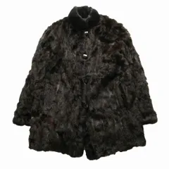 ラビットファー 本毛皮 リアルファー リバーシブルコート アニマル柄 ダークブラウン レディース 【中古】