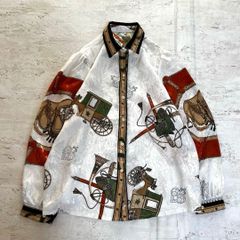 美品✨ アスコットランド 長袖 シャツ ブラウス ボルドー 馬柄 総柄 派 