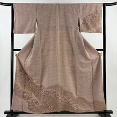 付下げ 身丈158cm 裄丈65cm M 袷 紬地 波 花唐草 金銀糸 金彩 薄小豆 正絹 秀品 【中古】