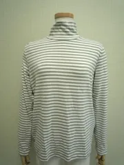 美品 フィラ ハイネックカットソー XL　グレー×ホワイト系　ボーダー柄