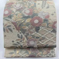【美品】 袋帯 秀品 辻が花柄 菱 箔 クリーム 六通 正絹 【中古】
