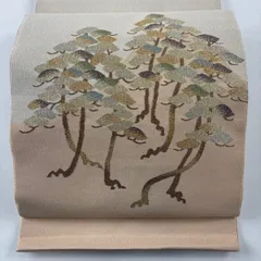 袋帯 秀品 松 金糸 ベージュ お太鼓柄 正絹 【中古】