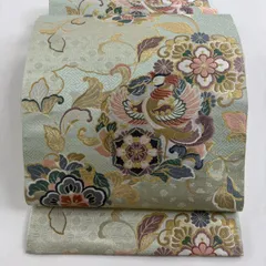 【美品】 袋帯 秀品 鳳凰 花唐草 金糸 箔 薄緑 六通 正絹 【中古】