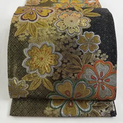 【美品】 袋帯 秀品 振袖向き 桜 入子菱 金糸 箔 金色 六通 正絹 【中古】