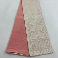 【美品】半幅帯 優品 格子 幾何学 ベージュ 化繊 【中古】