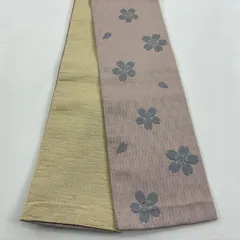 半幅帯 優品 桜 矢羽根 金糸 薄小豆 化繊 【中古】