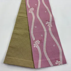 半幅帯 優品 桜 立涌 ピンク 化繊 【中古】