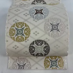 【美品】 袋帯 逸品 浮線綾文 刺繍 クリーム 六通 正絹 【中古】