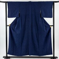 【美品】 小紋 身丈152.5cm 裄丈61.5cm S 袷 文字文 花鳥 藍色 正絹 逸品 【中古】