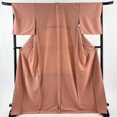 付下げ 身丈171cm 裄丈67cm M 袷 葉柄 刺繍 ピンクベージュ 正絹 優品 一つ紋 【中古】