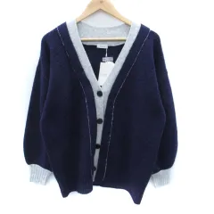 ローリーズファーム LOWRYS FARM ニットカーディガン ミドル丈 Vネック F 紫 パープル ライトグレー /SM29