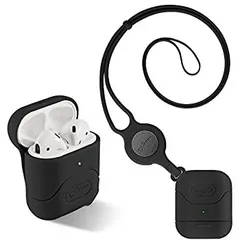 Bone Airpods ケース シリコンカバー AirPods第1/第2世代に適用 90°以上に蓋をキープ ネックストラップ付き 紛失防止 首かけ 耐衝撃 防塵 滑り