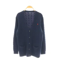 ポロ ラルフローレン POLO RALPH LAUREN ケーブル編みVネックカーディガン ニット L ネイビー 紺 /CX ■OS