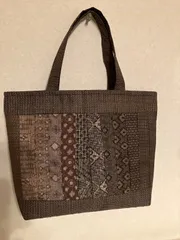 大島紬泥染め、トートバッグ　小　難あり