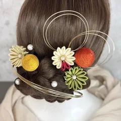 卒業式髪飾り 成人式髪飾り/ウエディング ヘッドパーツ 結婚式 色打掛 サテンつまみ細工 ちょい足し 赤 若草色