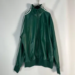 未使用級 2XL adidas フェイクレザー トラックジャケット　刺繍ロゴ
