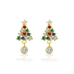 【新品】S925純銀 🎄 クリスマスツリー モアサナイト ピアス｜Dカラー・高輝度・アレルギー対応｜両耳用　G021