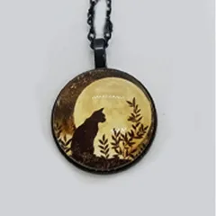 アンティーク調　満月と猫　ペンダント　ネックレス　ギフトジュエリー　アクセサリー
