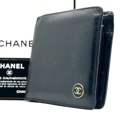 【端正な佇まい】　CHANEL シャネル　二つ折り財布 ココボタン キャビアスキン レザー ゴールド金具 ギャラ付き 8番台　黒