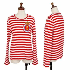 コムコム コムデギャルソンCOMME des GARCONSクラウンプリントボーダーカットソー 赤白M