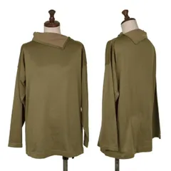 プランテーションPlantation ポリコットン襟折り返しハイネックカットソー オリーブM