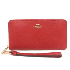 コーチ COACH 美品 ロング ジップ アラウンド ウォレット 長財布 ラウンドファスナー C3441 レザー 赤 レッド