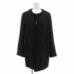 ザラ ベーシック ZARA BASIC ノーカラーコート ツイード ミドル ハーフ丈 S 黒 ブラック /AE ■FF