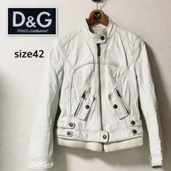 D&G DOLCE＆GABBANA  ドルチェアンドガッバーナ　ホワイトレザー　シングルライダースジャケット　山羊革　ゴートスキン　size42(M)  ホワイト系　レディース　フルジップ　カジュアル　ラグスト　ラグジュアリー　高級