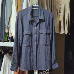 ザラ ポケット シャツ ネイビー