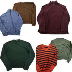 【未検品】古着卸 まとめ売り ラルフローレン セーター 6枚セット (メンズ XL ) ボーダー ハーフジップ 90’s 中古 古着 ND2166
