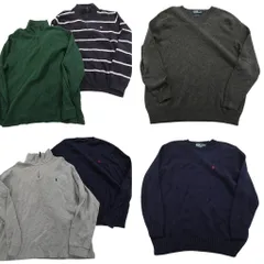 【未検品】古着卸 まとめ売り ラルフローレン セーター 6枚セット (メンズ 2XL ) ハーフジップ ボーダー POLO LEANS CO. 中古 古着 ND2163