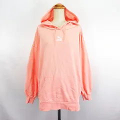 プーマ PUMA パーカー トップス スウェット 長袖 プルオーバー オーバーサイズ ロゴ コットン US M CA M EU M コーラルピンク ※EKM
