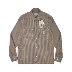 carhartt WIP カーハート LIS SINCLAIR SHIRT ブラウン ヒッコリー ストライプ ツールポケット カバーオール テイスト ビンテージ風 レトロ クラシック シャツ ジャケット アメリカ デトロイト ワークウエア ストリート ブランド
