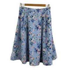 クチュールブローチ COUTURE BROOCH スカート フレア タック ひざ丈 花柄 40 水色 ピンク ライトブルー