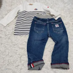 【美品】MIKI HOUSE ミキハウス 90cm デニムパンツ ボーダーロンT 2点セット