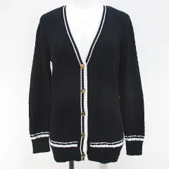 ジェイプレス J.PRESS 長袖 ケーブル編み カーディガン M 紺系 ネイビー Vネック ライン ボタン リブ