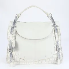 フルラ クロコダイル リザード エンボス レザー トート バッグ 肩掛け ショルダー ハンド A4 ホワイト レディース RRE CH16-10【中古】