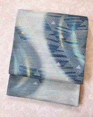 【袋帯】ブルーグラデーション×金糸 鱗文様 上品モダン［F017］