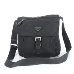 極美品 プラダ テスート ナイロン 三角ロゴ レザー ショルダーバッグ 斜め掛け メッセンジャー ブラック 黒 メンズ RUE DC26-2【中古】