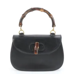 美品 ヴィンテージ オールド グッチ バンブー レザー ハンドバッグ 本革 ブラック 黒 レディース RUM DF19-7【中古】