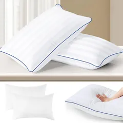 Bolinker 枕 まくら 綿100% ホテル い ホテルまくら 通気性 高反発枕 丸洗い可能 両面 柔らかい 美しいストライプ模様（43*63*20 CM）2個入りです（白 枕カバー2個付属）