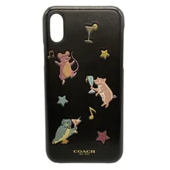 COACH(コーチ) 携帯電話ケース - 黒×ピンク×ライトブルー レザー