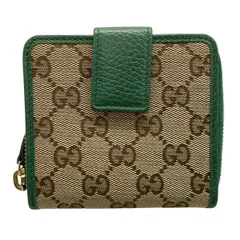 GUCCI(グッチ) 2つ折り財布 GG柄 346056 ベージュ×グリーン レザー