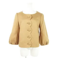 ルビーリベット Rubyrivet ジャケット ノーカラー 七分袖 バルーンスリーブ スカラップ 38 茶 ペールブラウン /AH7