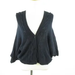 ケーティー キヨコ タカセ  K.T KIYOKO TAKASE ニットカーディガン 七分袖 フーディー 紺 9 *T335